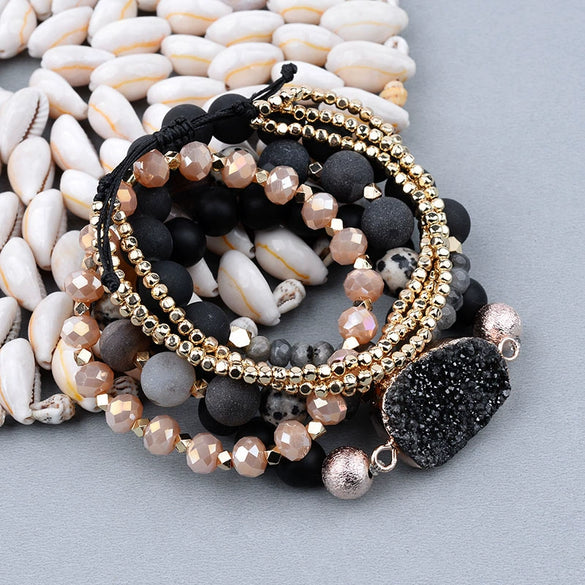 Wholesale Women's Minimalist Geometric Natural Matte Stone Agate Crystal Multilayered Bracelet