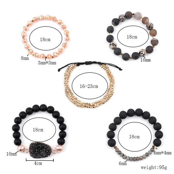Wholesale Women's Minimalist Geometric Natural Matte Stone Agate Crystal Multilayered Bracelet