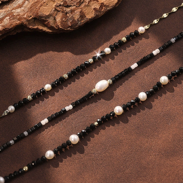 Wholesale Women's Minimalist Geometric Natural Stone Pearl Turquoise Layered S925 Silver Electroplated Necklace Cross Chain