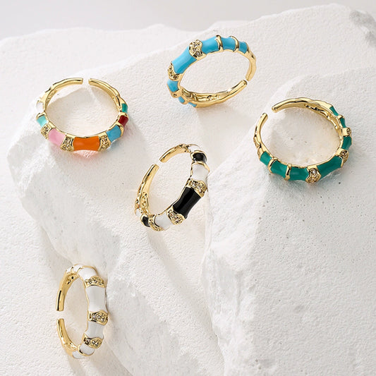 Wholesale Women's Minimalist Geometric Open Ring Copper 18K Gold Plated With Microinlay Zircon
