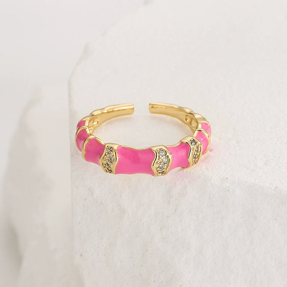 Wholesale Women's Minimalist Geometric Open Ring Copper 18K Gold Plated With Microinlay Zircon