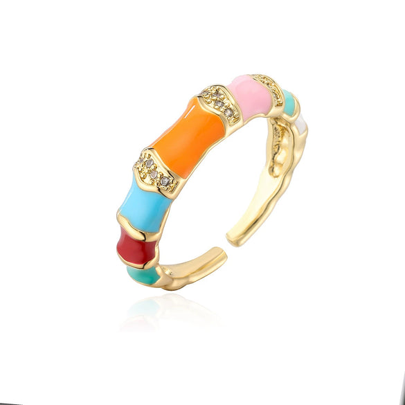 Wholesale Women's Minimalist Geometric Open Ring Copper 18K Gold Plated With Microinlay Zircon