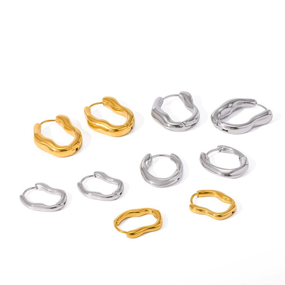 Wholesale Women's Minimalist Geometric Pleated 18K Gold Vacuum Electroplated Stainless Steel Hoop Earrings