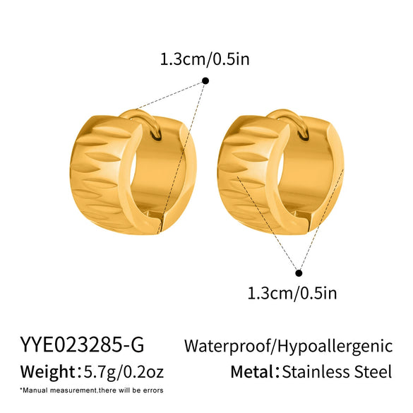 Wholesale Women's Minimalist Geometric Round Stainless Steel Earrings With Textured Finish Handpolished And Vacuum Real Gold Plated In Pvd Furnace