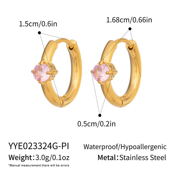 Wholesale Women's Minimalist Geometric Round Zircon Earrings Stainless Steel 18K Gold Plated By Vacuum Real Gold Plating In Pvd Furnace