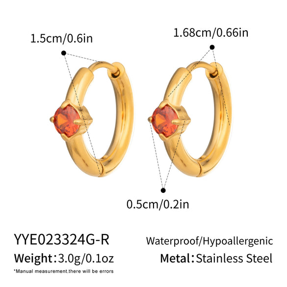Wholesale Women's Minimalist Geometric Round Zircon Earrings Stainless Steel 18K Gold Plated By Vacuum Real Gold Plating In Pvd Furnace
