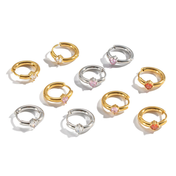 Wholesale Women's Minimalist Geometric Round Zircon Earrings Stainless Steel 18K Gold Plated By Vacuum Real Gold Plating In Pvd Furnace