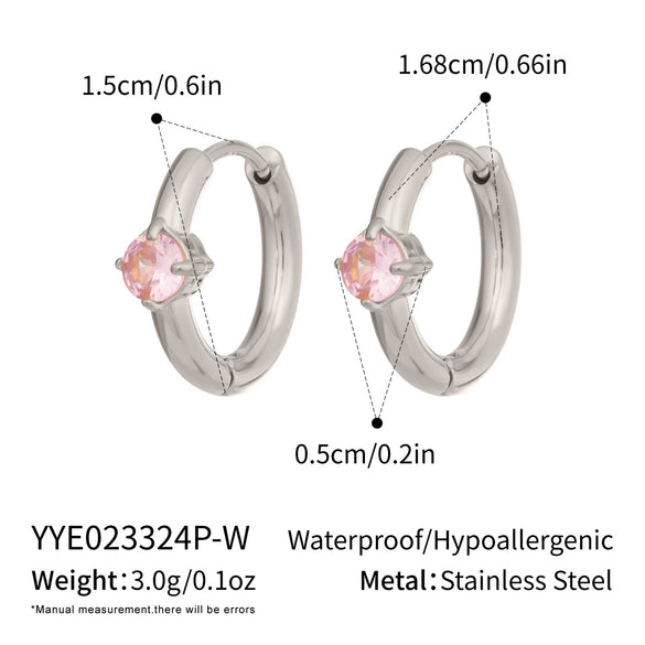 Wholesale Women's Minimalist Geometric Round Zircon Earrings Stainless Steel 18K Gold Plated By Vacuum Real Gold Plating In Pvd Furnace