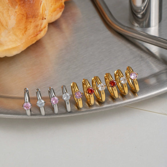 Wholesale Women's Minimalist Geometric Round Zircon Earrings Stainless Steel 18K Gold Plated By Vacuum Real Gold Plating In Pvd Furnace
