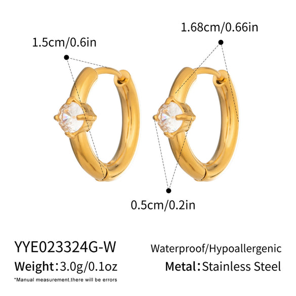 Wholesale Women's Minimalist Geometric Round Zircon Earrings Stainless Steel 18K Gold Plated By Vacuum Real Gold Plating In Pvd Furnace