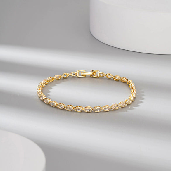Wholesale Women's Minimalist Geometric S925 Sterling Silver Electroplated Water Droplets Zircon Bracelet