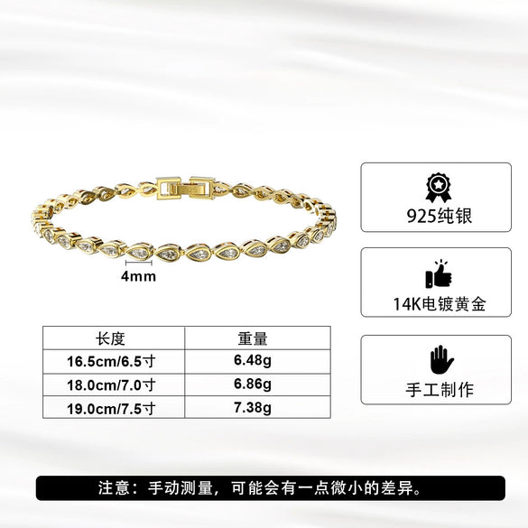 Wholesale Women's Minimalist Geometric S925 Sterling Silver Electroplated Water Droplets Zircon Bracelet