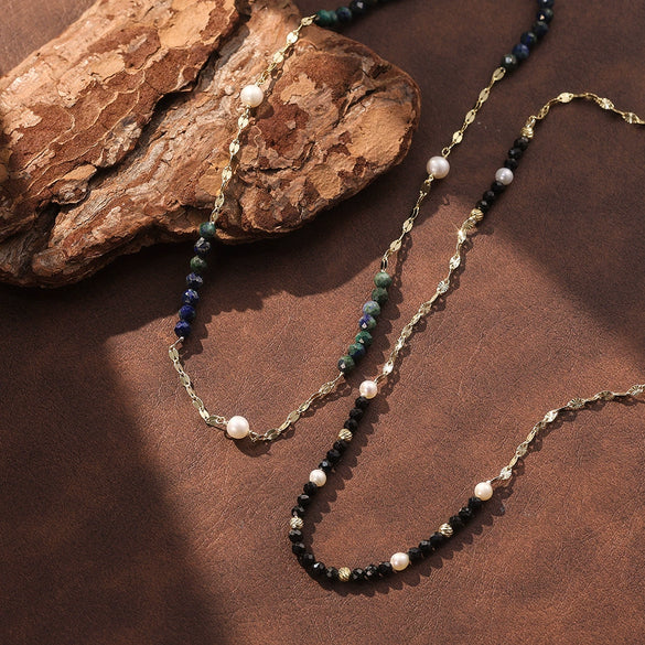 Wholesale Women's Minimalist Geometric Semiprecious Stone S925 Silver Electroplated Cross Chain Necklace