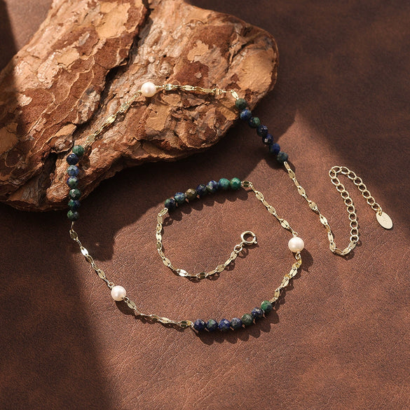 Wholesale Women's Minimalist Geometric Semiprecious Stone S925 Silver Electroplated Cross Chain Necklace