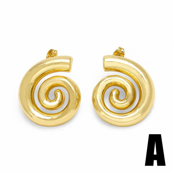 Wholesale Women's Minimalist Geometric Shell Conch Exaggerated Earrings Copper Gold Plated