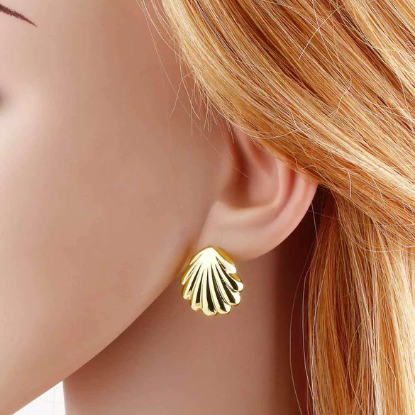 Wholesale Women's Minimalist Geometric Shell Conch Exaggerated Earrings Copper Gold Plated