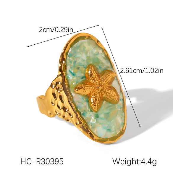 Wholesale Women's Minimalist Geometric Shell Open Ring Titanium Steel Stainless Steel Glued Jewelry