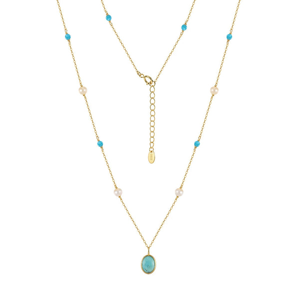 Wholesale Women's Minimalist Geometric 925 Silver Electroplated Cross Chain Necklace With Turquoise Pendant
