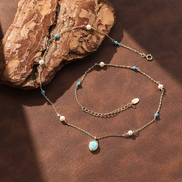 Wholesale Women's Minimalist Geometric 925 Silver Electroplated Cross Chain Necklace With Turquoise Pendant