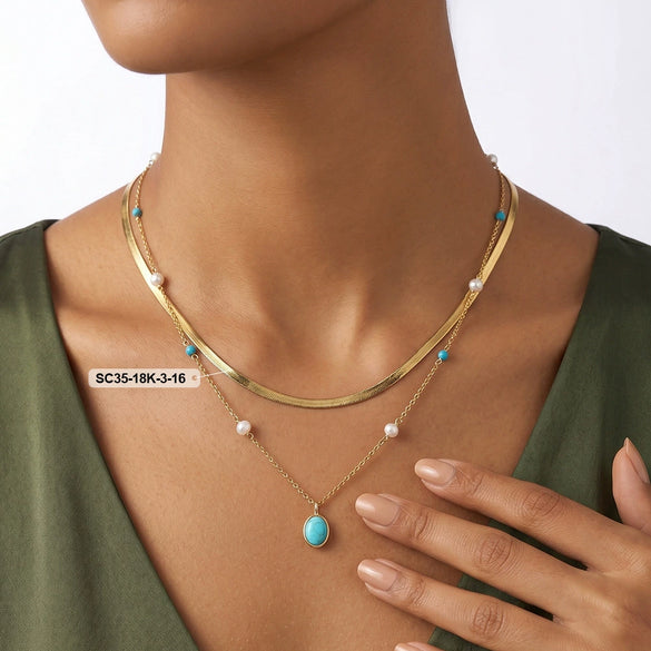 Wholesale Women's Minimalist Geometric 925 Silver Electroplated Cross Chain Necklace With Turquoise Pendant