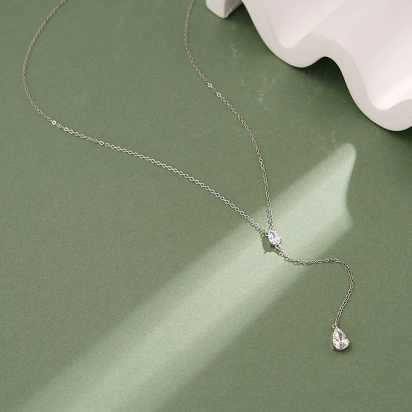Wholesale Women's Minimalist Geometric 925 Silver Electroplated Cross Chain Zircon Pendant Necklace