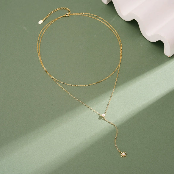 Wholesale Women's Minimalist Geometric Silver Electroplated Tassel Star Clavicle Pendant Yshaped Choker Necklace