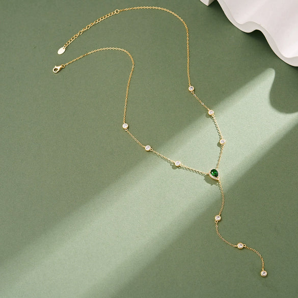 Wholesale Women's Minimalist Geometric Silver 925 Silver Electroplated Water Dropshaped Long Necklace Cross Chain Collarbone Chain Fashion Accessory