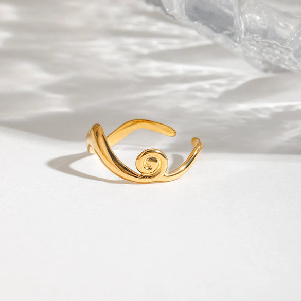 Wholesale Women's Minimalist Geometric Spiral Open Ring Stainless Steel Jewelry With Electroplating In 18K Gold
