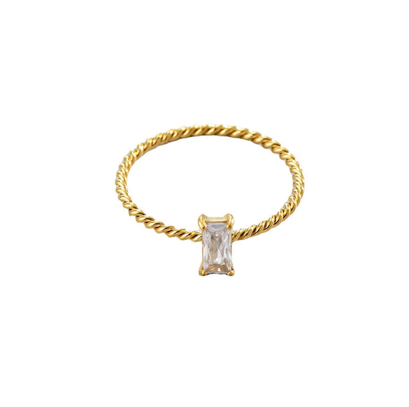 Wholesale Women's Minimalist Geometric Square Diamond Ring Made Of Titanium Steel With Electroplating