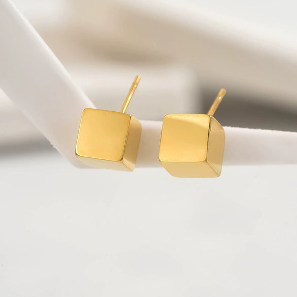 Wholesale Women's Minimalist Geometric Square Stud Earrings Stainless Steel 14K Gold Plated And Polished