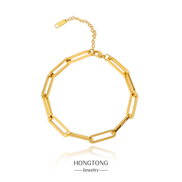 Wholesale Women's Minimalist Geometric Stainless Steel And Titanium Steel Gold Plated Wide Bracelet Jewelry
