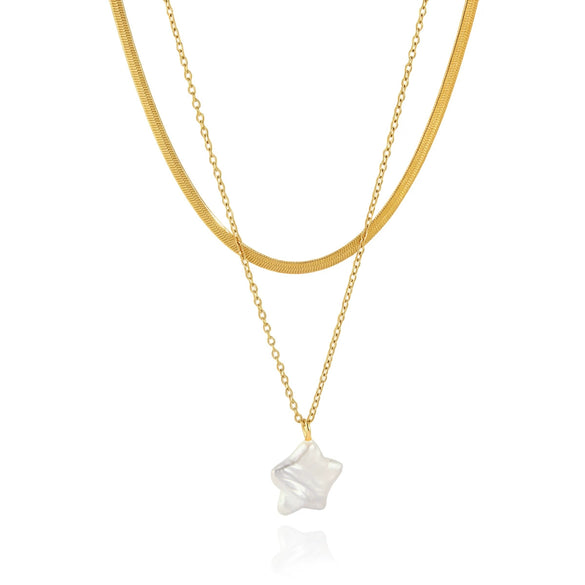 Wholesale Women's Minimalist Geometric Stainless Steel And Titanium Steel Necklace With Natural Pearl And Pvd Furnace Vacuum Real Gold Plating