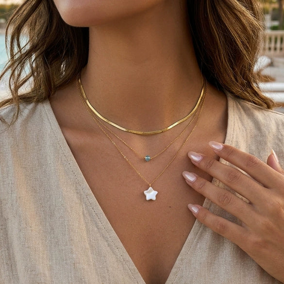 Wholesale Women's Minimalist Geometric Stainless Steel And Titanium Steel Necklace With Natural Pearl And Pvd Furnace Vacuum Real Gold Plating