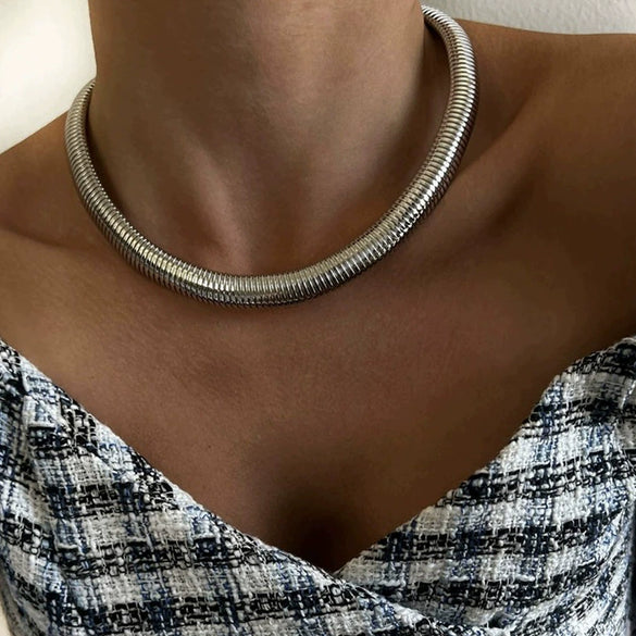 Wholesale Women's Minimalist Geometric Stainless Steel And Titanium Steel Snake Bone Chain Necklace