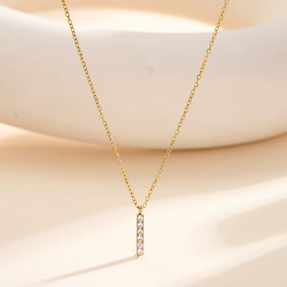 Wholesale Women's Minimalist Geometric Stainless Steel Diamondstudded 18K Gold Plated Cnc Pendant Necklace With Calendering Chain