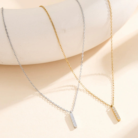 Wholesale Women's Minimalist Geometric Stainless Steel Diamondstudded 18K Gold Plated Cnc Pendant Necklace With Calendering Chain