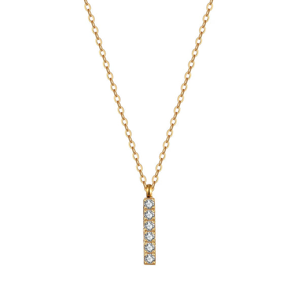 Wholesale Women's Minimalist Geometric Stainless Steel Diamondstudded 18K Gold Plated Cnc Pendant Necklace With Calendering Chain