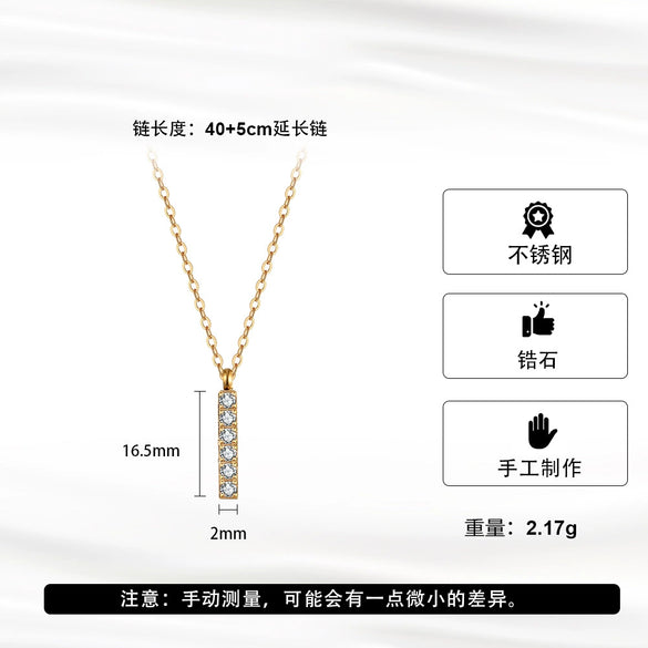 Wholesale Women's Minimalist Geometric Stainless Steel Diamondstudded 18K Gold Plated Cnc Pendant Necklace With Calendering Chain