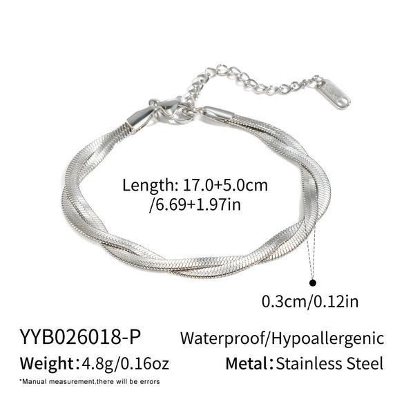 Wholesale Women's Minimalist Geometric Stainless Steel Doublelayer Blade Chain Stackable Bracelet With Polish Design