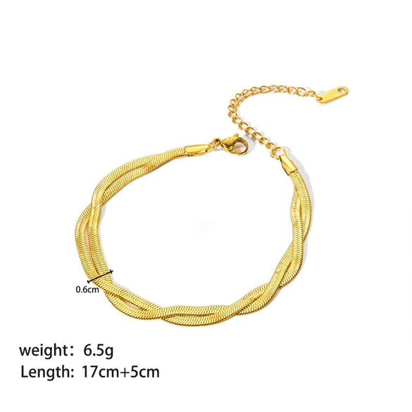 Wholesale Women's Minimalist Geometric Stainless Steel Doublelayer Blade Chain Stackable Bracelet With Polish Design