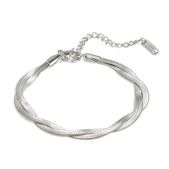 Wholesale Women's Minimalist Geometric Stainless Steel Doublelayer Blade Chain Stackable Bracelet With Polish Design