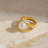 Wholesale Women's Minimalist Geometric Stainless Steel Doublelayer Pearl Cut Out Ring Jewelry Electroplated