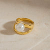 Wholesale Women's Minimalist Geometric Stainless Steel Doublelayer Pearl Cut Out Ring Jewelry Electroplated