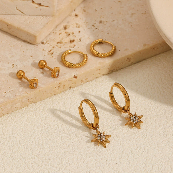 Wholesale Women's Minimalist Geometric Stainless Steel Earrings With Electroplating And Diamond