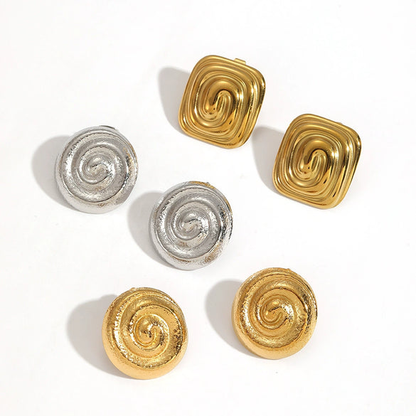 Wholesale Women's Minimalist Geometric Stainless Steel Earrings With Vacuum Real Gold Plating In Pvd Furnace