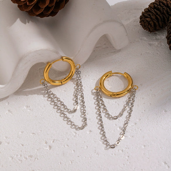 Wholesale Women's Minimalist Geometric Stainless Steel Earrings With Vacuum Real Gold Plating