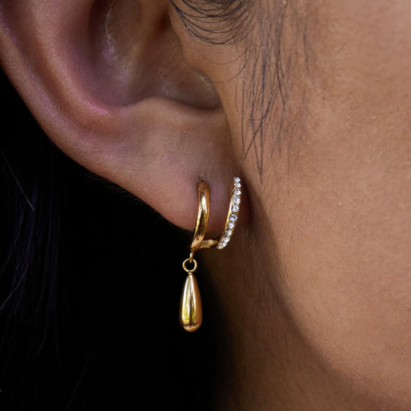 Wholesale Women's Minimalist Geometric Stainless Steel Electroplated Doublelayer Cring And Water Drop Pendant Earrings Jewelry