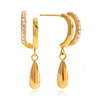 Wholesale Women's Minimalist Geometric Stainless Steel Electroplated Doublelayer Cring And Water Drop Pendant Earrings Jewelry