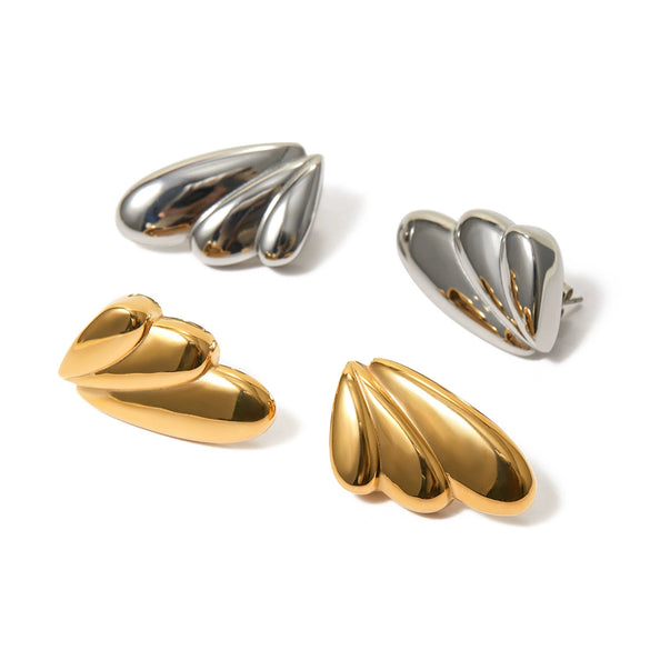 Wholesale Women's Minimalist Geometric Stainless Steel Electroplated Earrings With Inlaid Natural Elements Wings