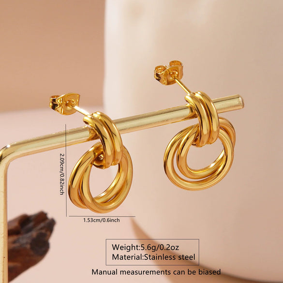Wholesale Women's Minimalist Geometric Stainless Steel Electroplated Interlocking Earrings Jewelry